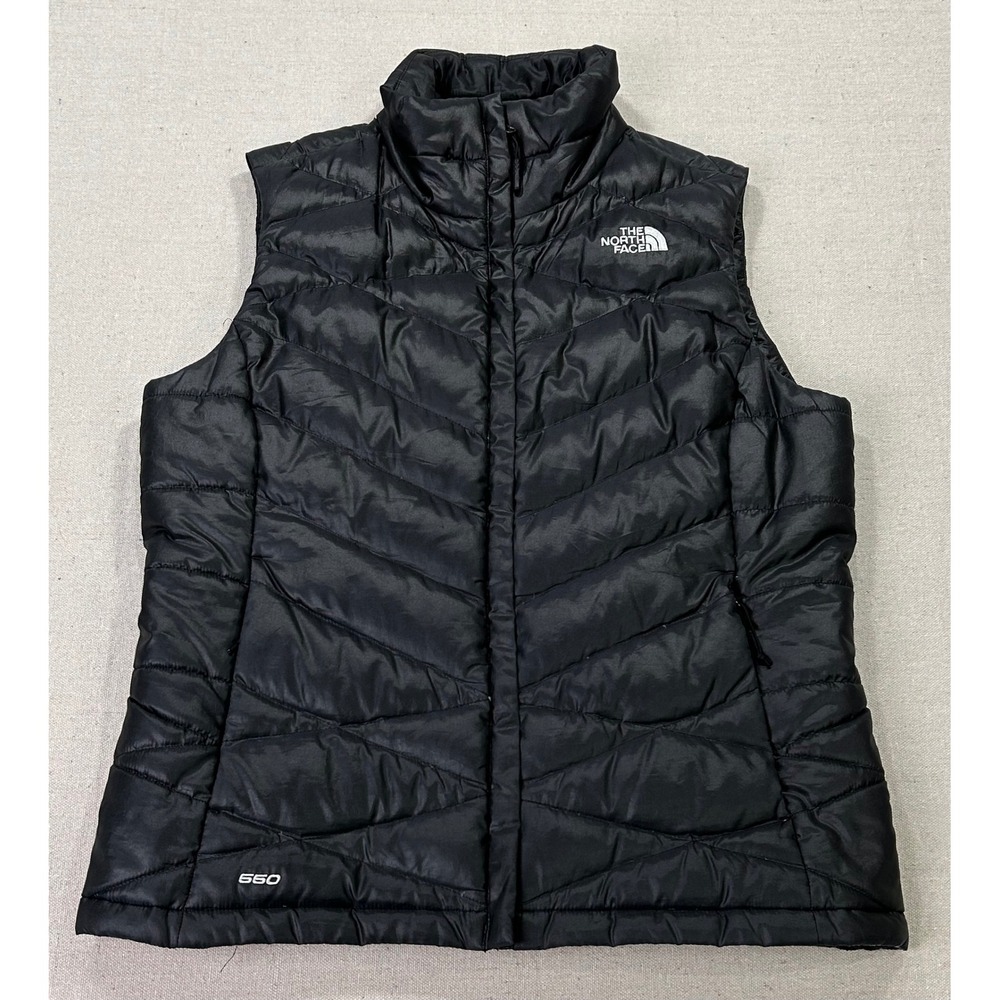 The North Face 550 Down Puffer Vest Women's Medium Black Chevron Quilted Zip Up